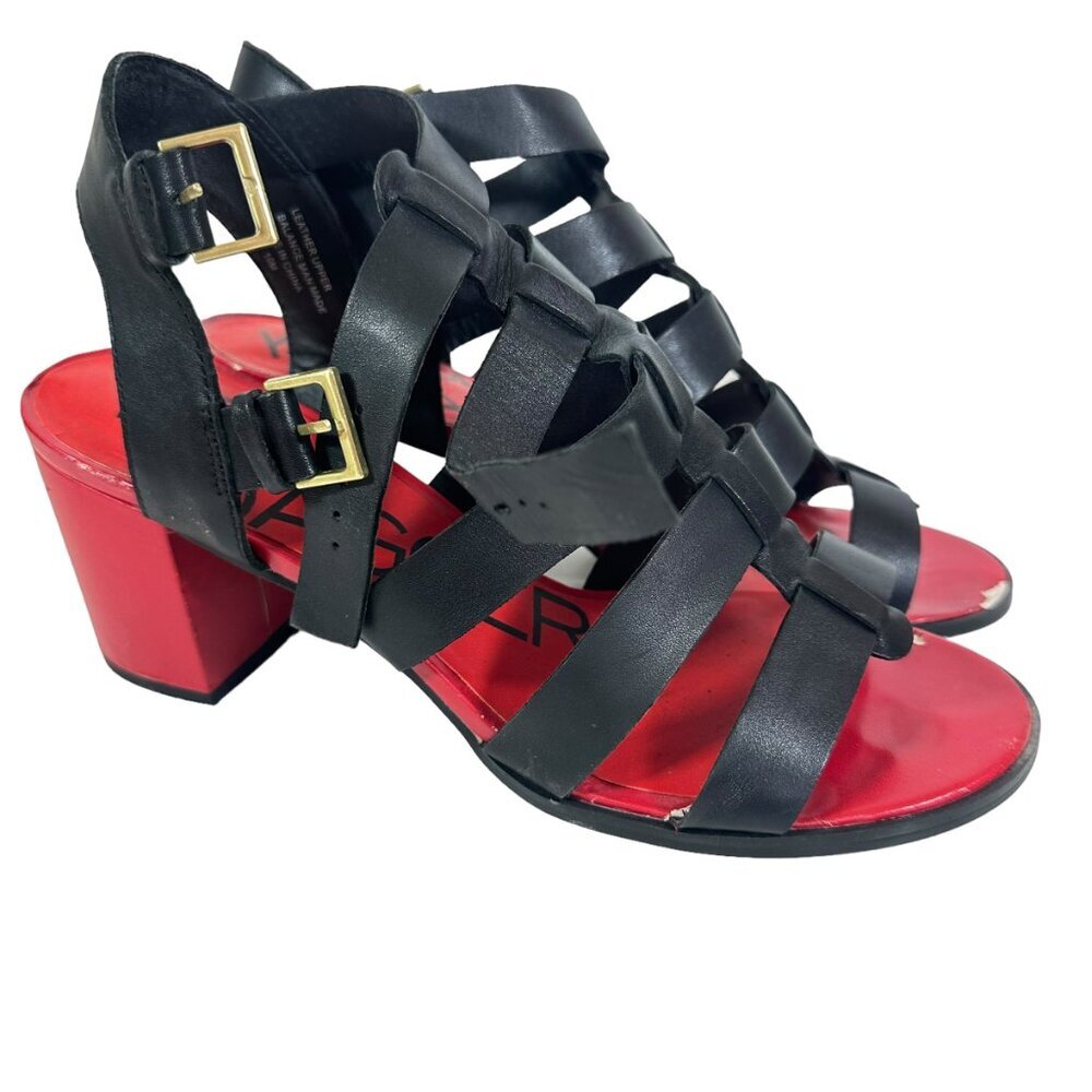 Killer Red soles, chunky heels and black straps sandals by brand Kelsi Dagger - Picture 6 of 8